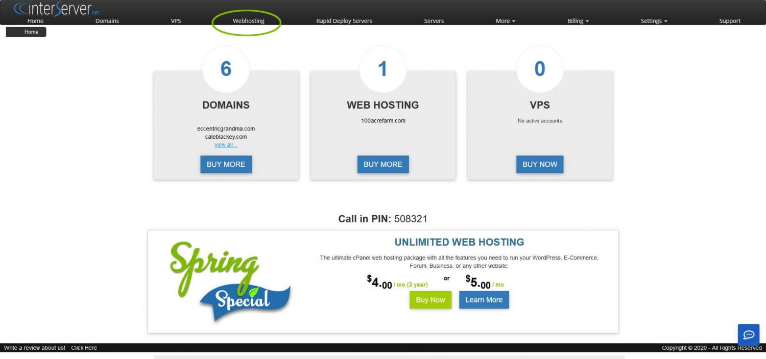 interServer_Main_Page_Webhosting_Selection